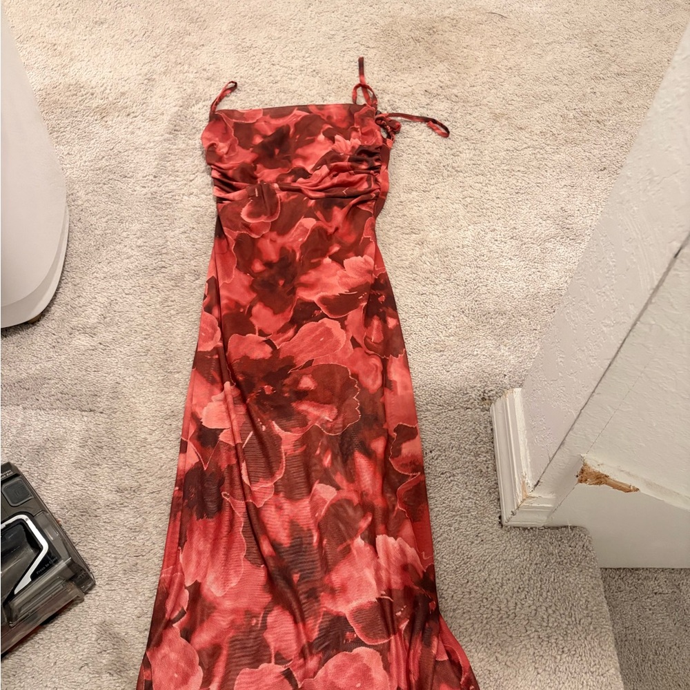 Elegant Red Floral Women's Dress